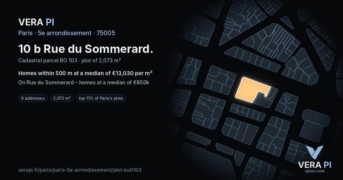 10 b Rue du Sommerard, 5e arrondissement at night – the plot lit, the parcels around coloured by the prices near them