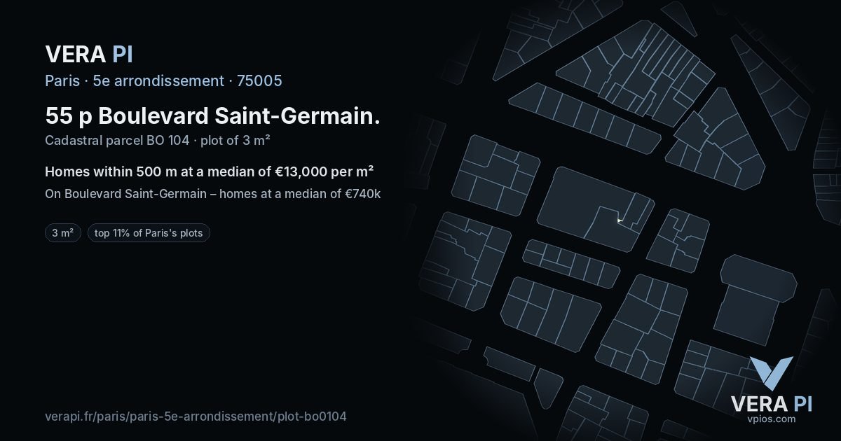 55 p Boulevard Saint-Germain, 5e arrondissement at night – the plot lit, the parcels around coloured by the prices near them