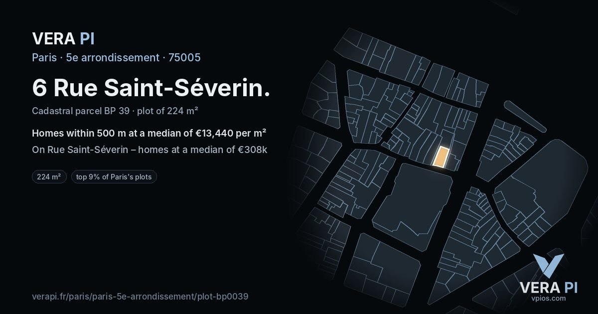 6 Rue Saint-Séverin, 5e arrondissement at night – the plot lit, the parcels around coloured by the prices near them