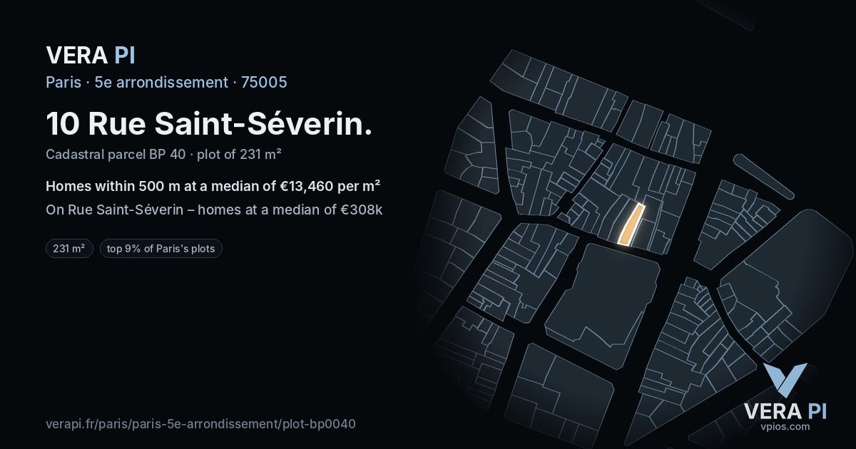 10 Rue Saint-Séverin, 5e arrondissement at night – the plot lit, the parcels around coloured by the prices near them
