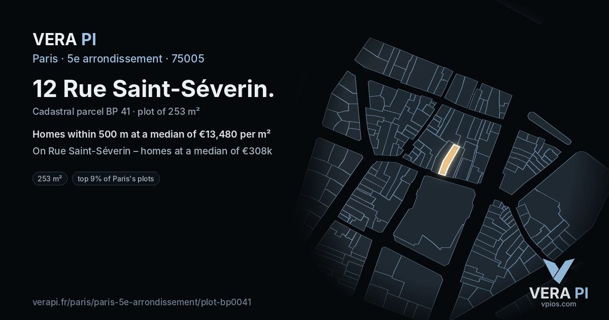 12 Rue Saint-Séverin, 5e arrondissement at night – the plot lit, the parcels around coloured by the prices near them