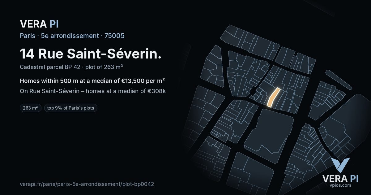 14 Rue Saint-Séverin, 5e arrondissement at night – the plot lit, the parcels around coloured by the prices near them
