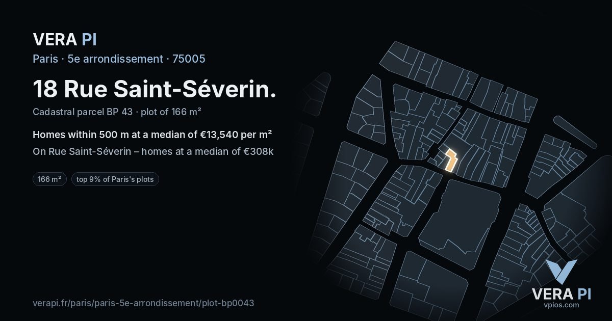 18 Rue Saint-Séverin, 5e arrondissement at night – the plot lit, the parcels around coloured by the prices near them