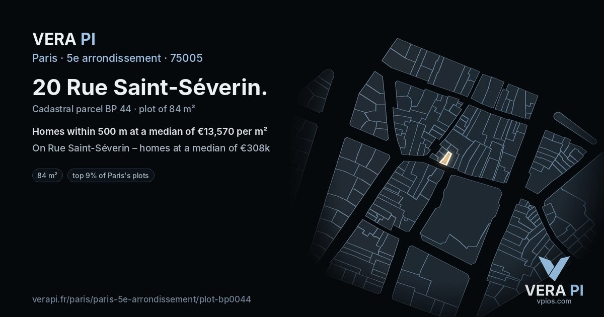 20 Rue Saint-Séverin, 5e arrondissement at night – the plot lit, the parcels around coloured by the prices near them
