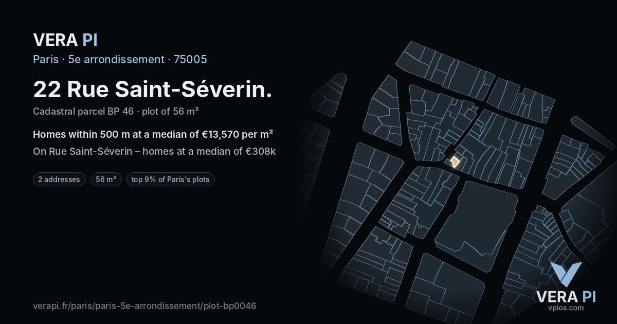 22 Rue Saint-Séverin, 5e arrondissement at night – the plot lit, the parcels around coloured by the prices near them