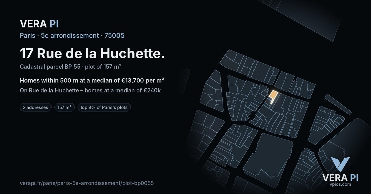 17 Rue de la Huchette, 5e arrondissement at night – the plot lit, the parcels around coloured by the prices near them
