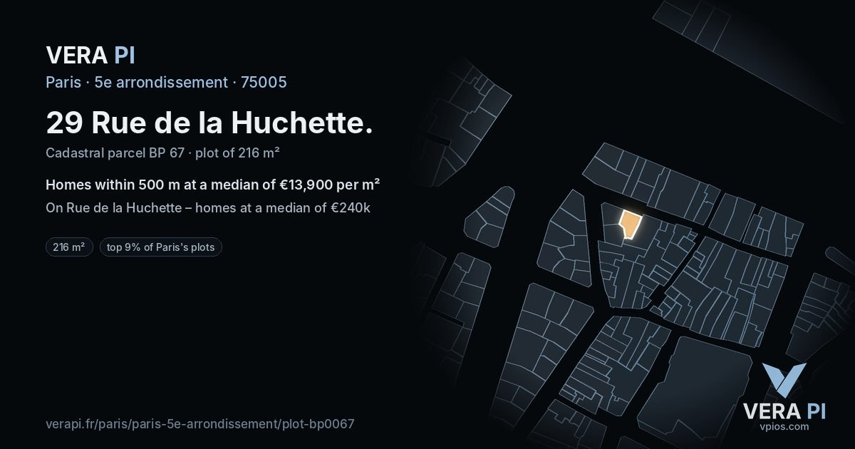 29 Rue de la Huchette, 5e arrondissement at night – the plot lit, the parcels around coloured by the prices near them