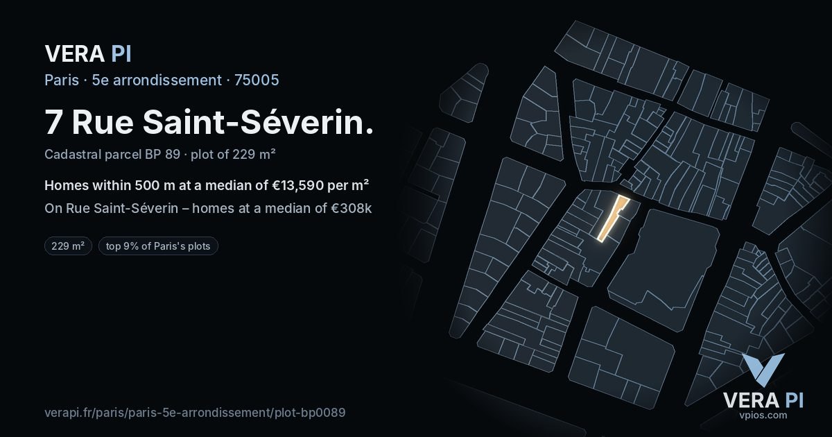 7 Rue Saint-Séverin, 5e arrondissement at night – the plot lit, the parcels around coloured by the prices near them