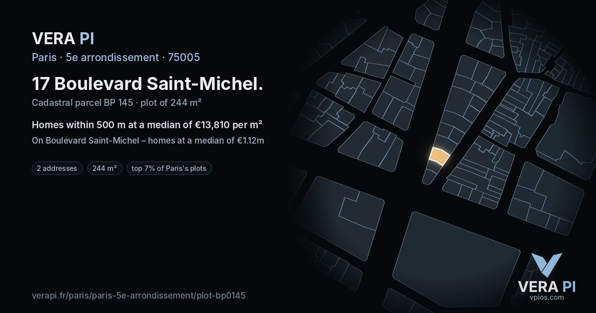 17 Boulevard Saint-Michel, 5e arrondissement at night – the plot lit, the parcels around coloured by the prices near them