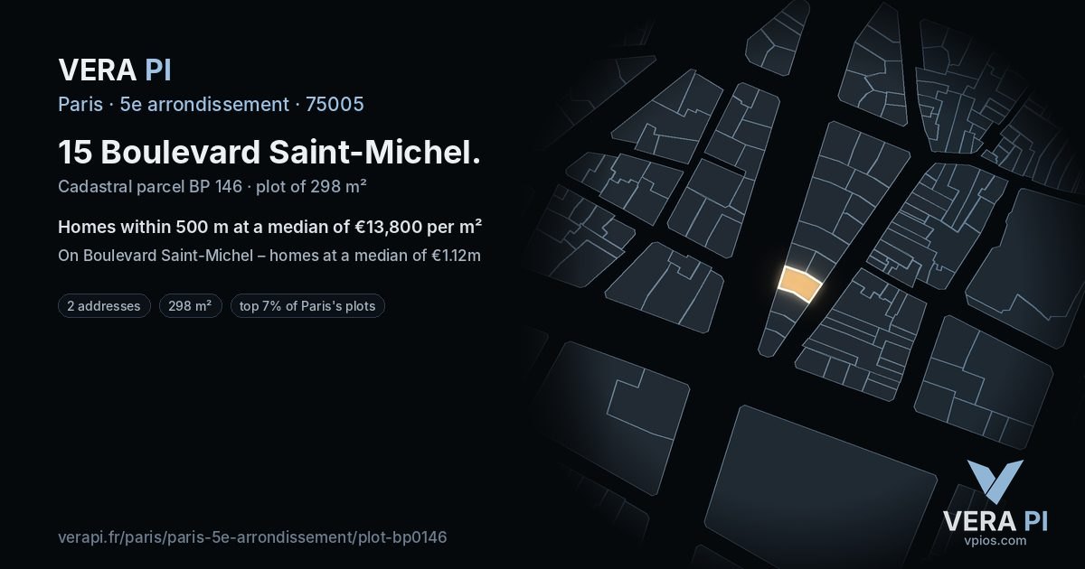 15 Boulevard Saint-Michel, 5e arrondissement at night – the plot lit, the parcels around coloured by the prices near them