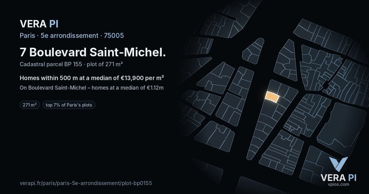 7 Boulevard Saint-Michel, 5e arrondissement at night – the plot lit, the parcels around coloured by the prices near them