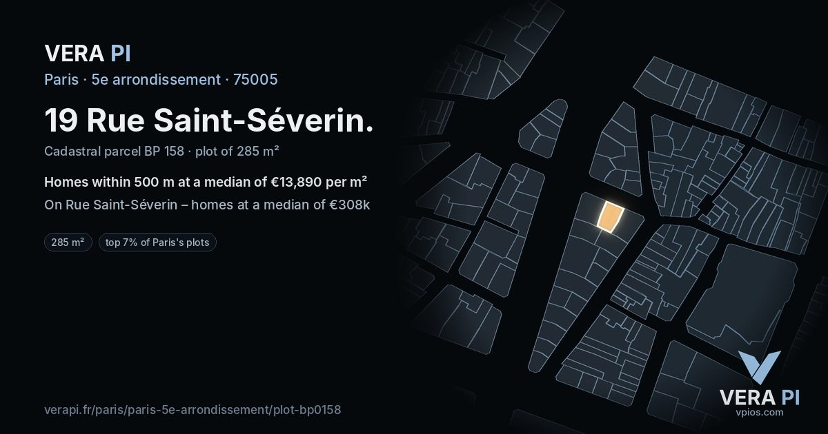 19 Rue Saint-Séverin, 5e arrondissement at night – the plot lit, the parcels around coloured by the prices near them