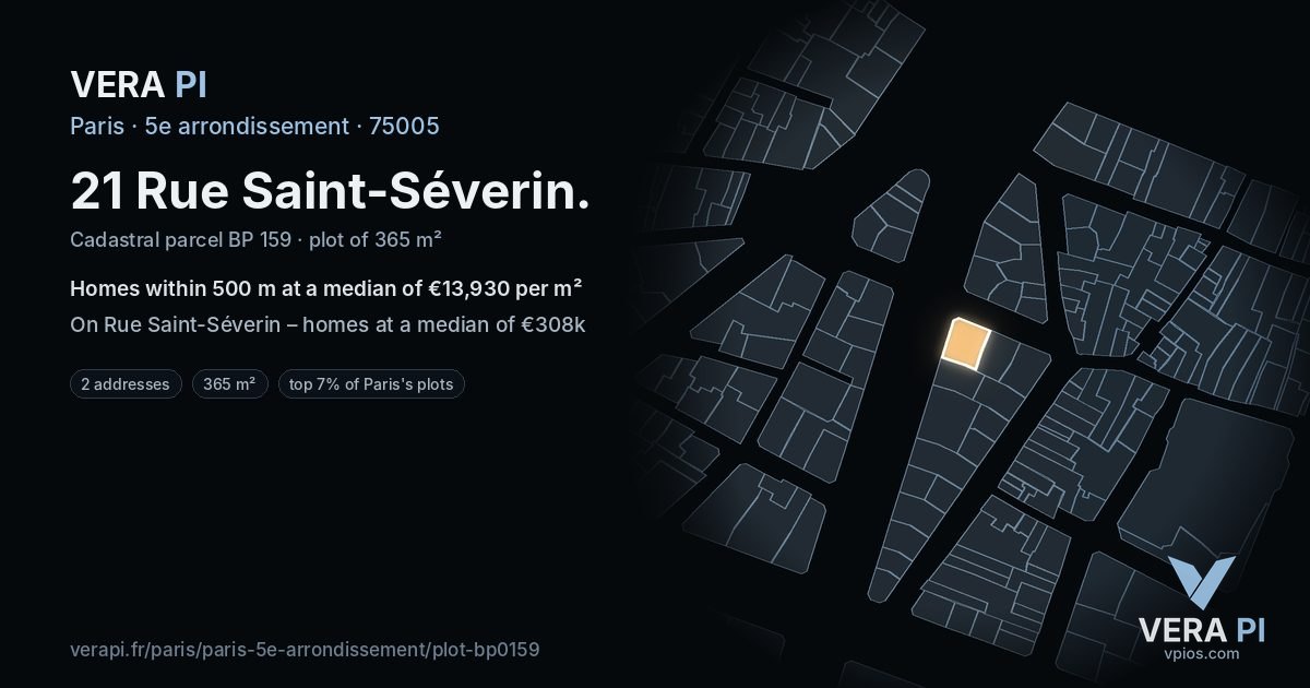 21 Rue Saint-Séverin, 5e arrondissement at night – the plot lit, the parcels around coloured by the prices near them