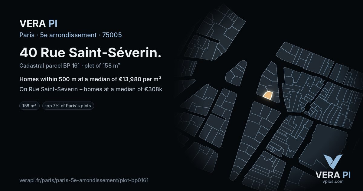 40 Rue Saint-Séverin, 5e arrondissement at night – the plot lit, the parcels around coloured by the prices near them