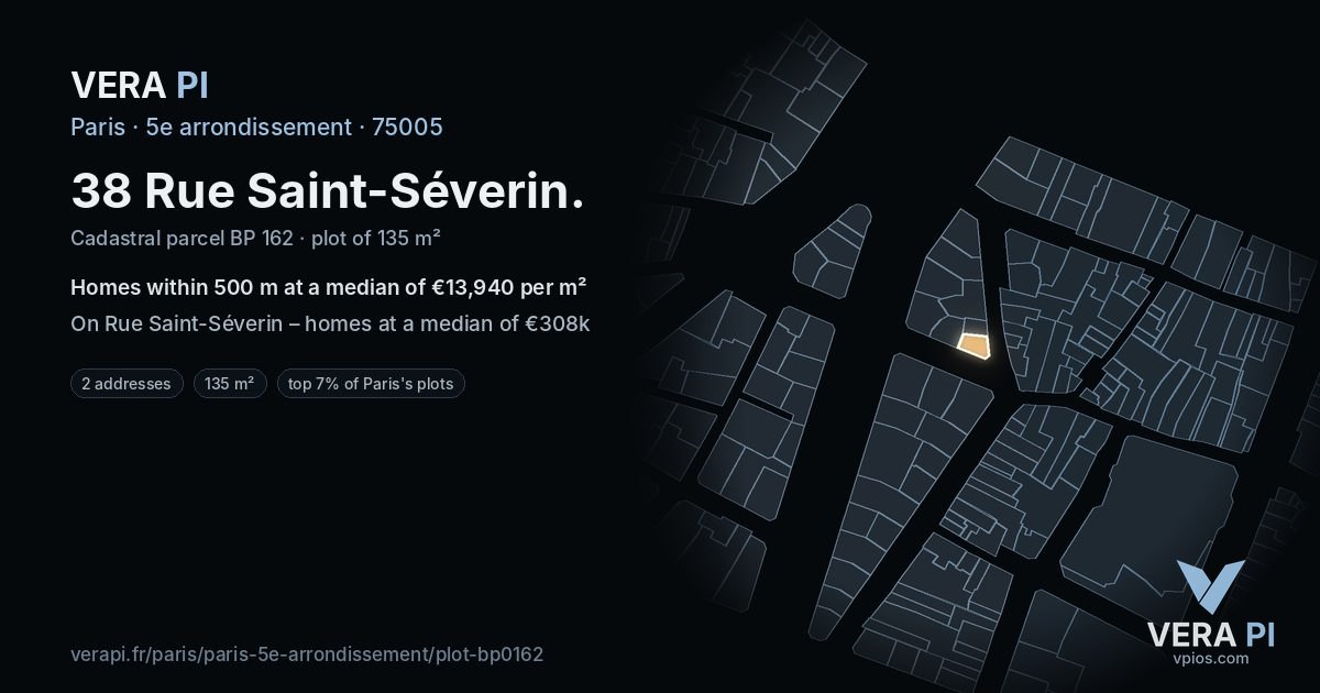 38 Rue Saint-Séverin, 5e arrondissement at night – the plot lit, the parcels around coloured by the prices near them