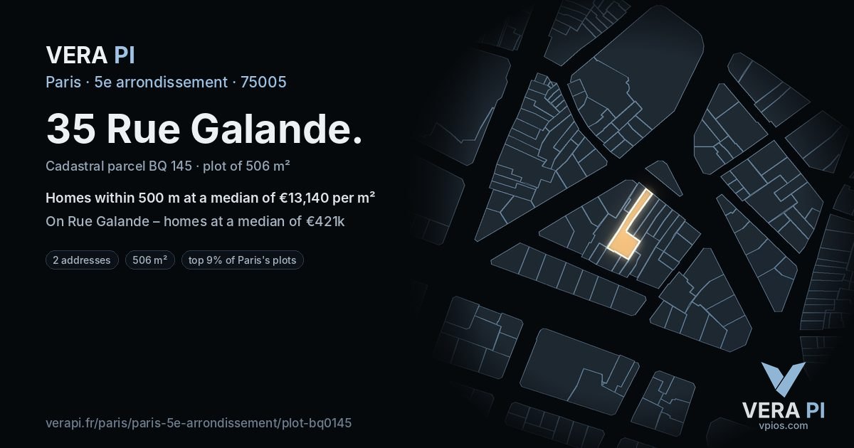 35 Rue Galande, 5e arrondissement at night – the plot lit, the parcels around coloured by the prices near them
