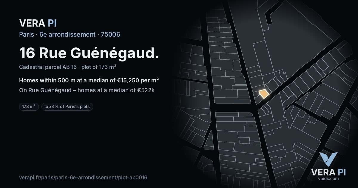 16 Rue Guénégaud, 6e arrondissement at night – the plot lit, the parcels around coloured by the prices near them