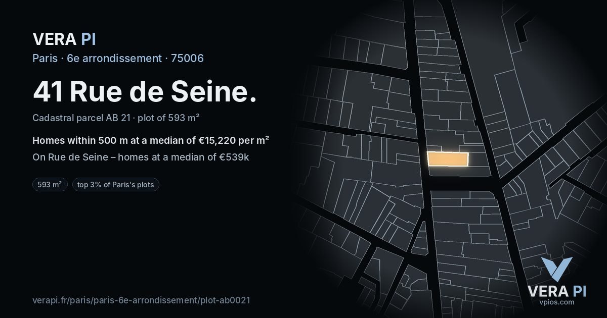 41 Rue de Seine, 6e arrondissement at night – the plot lit, the parcels around coloured by the prices near them