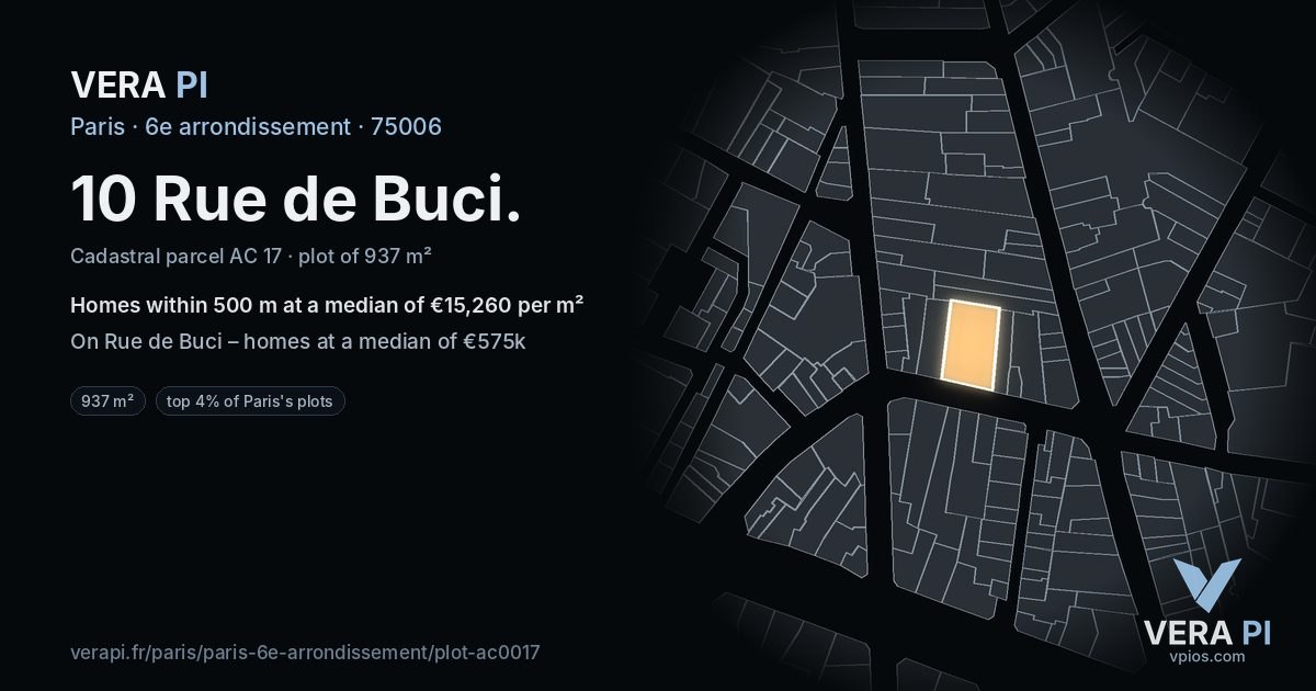 10 Rue de Buci, 6e arrondissement at night – the plot lit, the parcels around coloured by the prices near them
