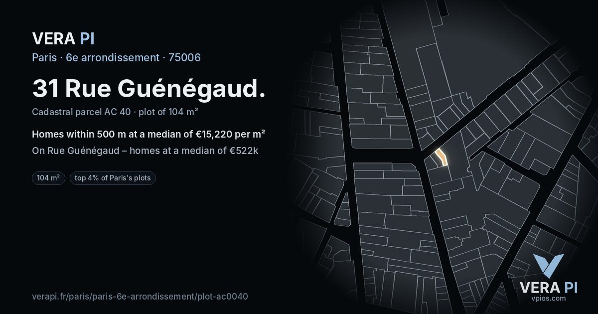 31 Rue Guénégaud, 6e arrondissement at night – the plot lit, the parcels around coloured by the prices near them