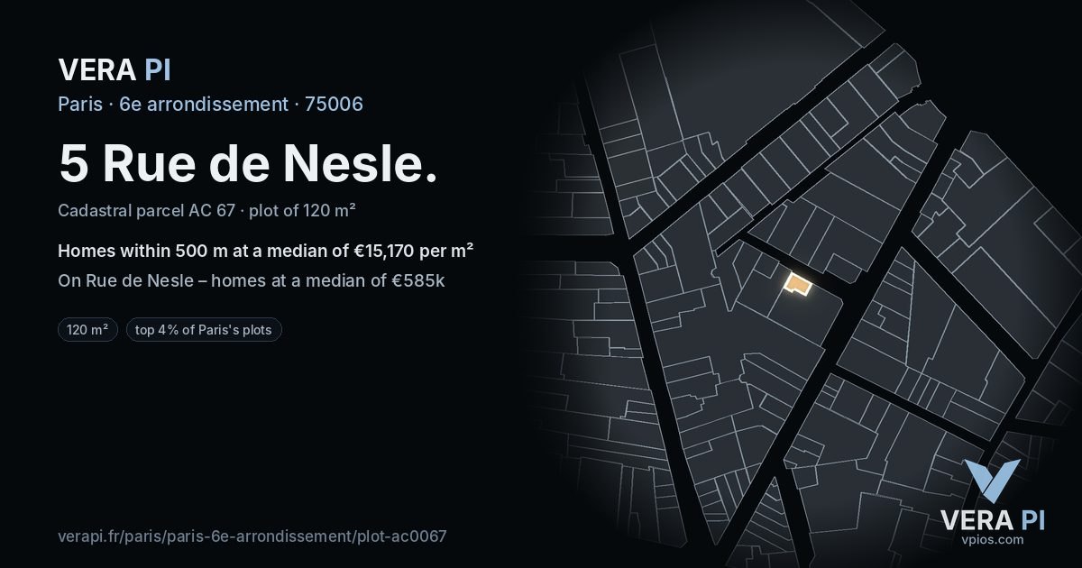 5 Rue de Nesle, 6e arrondissement at night – the plot lit, the parcels around coloured by the prices near them