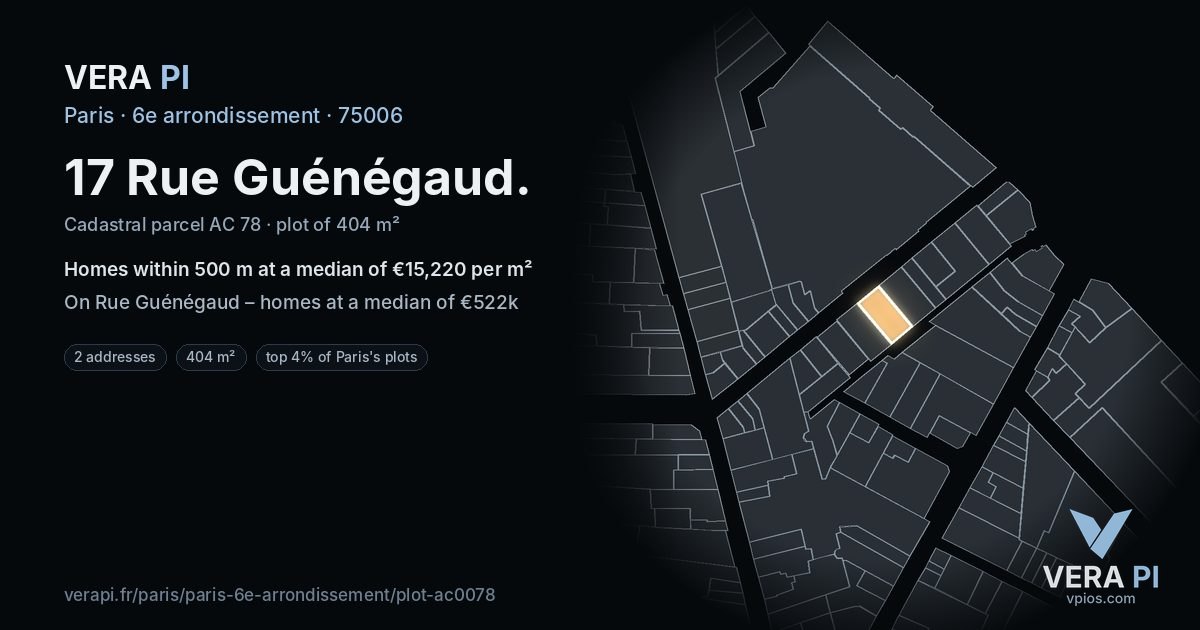 17 Rue Guénégaud, 6e arrondissement at night – the plot lit, the parcels around coloured by the prices near them