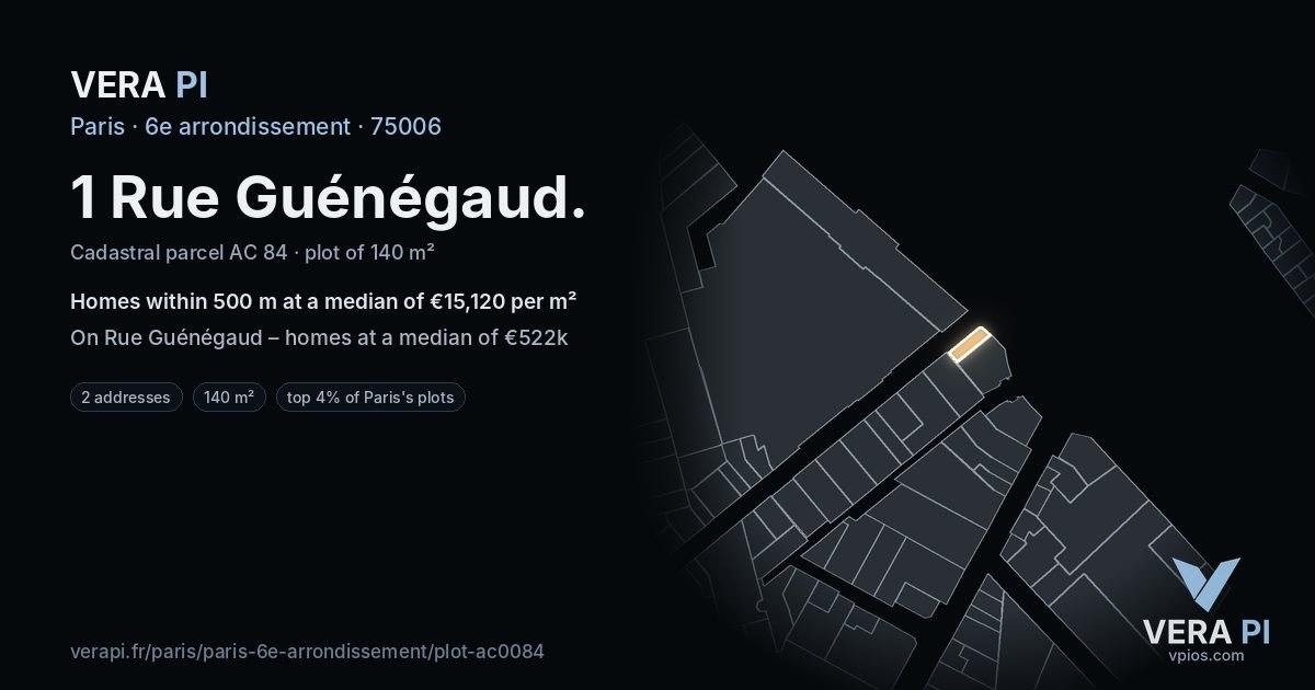 1 Rue Guénégaud, 6e arrondissement at night – the plot lit, the parcels around coloured by the prices near them