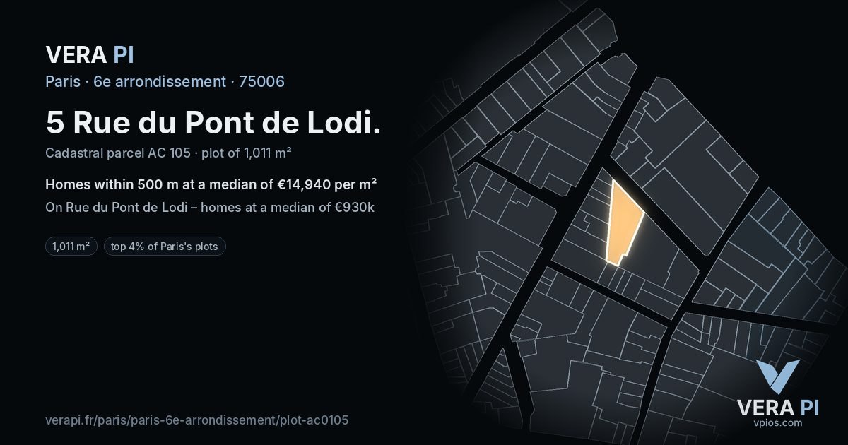 5 Rue du Pont de Lodi, 6e arrondissement at night – the plot lit, the parcels around coloured by the prices near them