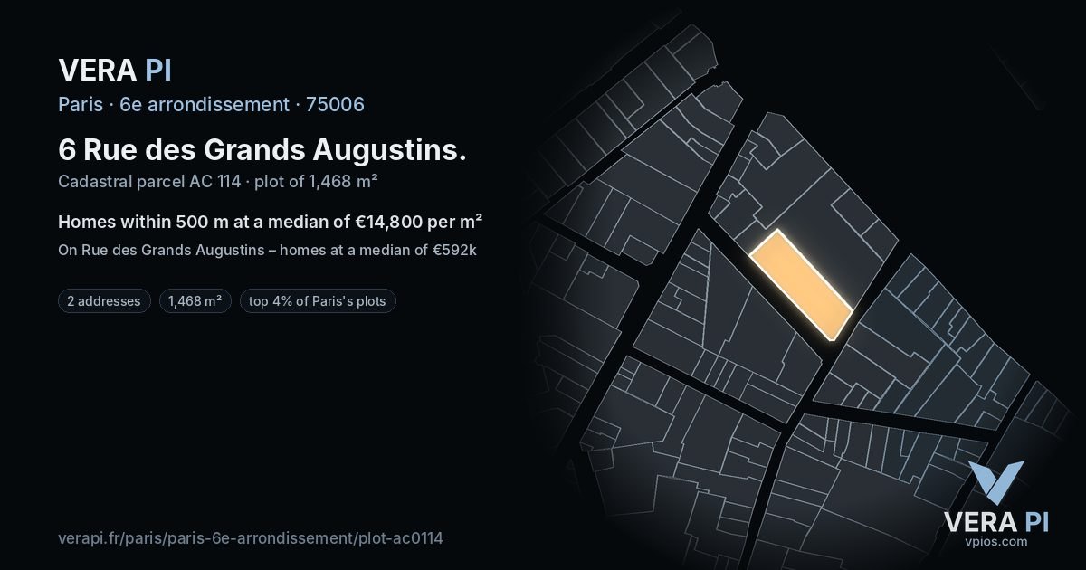 6 Rue des Grands Augustins, 6e arrondissement at night – the plot lit, the parcels around coloured by the prices near them