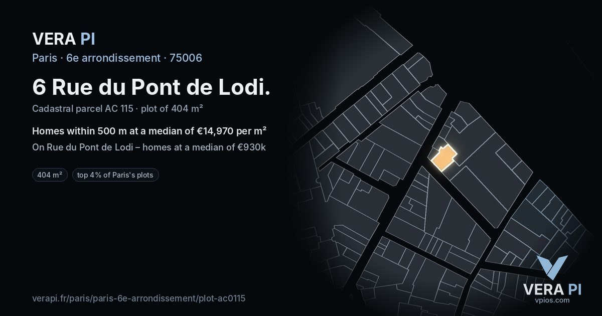 6 Rue du Pont de Lodi, 6e arrondissement at night – the plot lit, the parcels around coloured by the prices near them