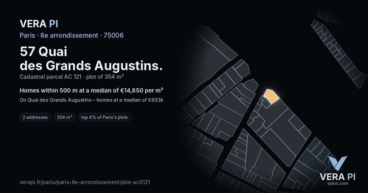 57 Quai des Grands Augustins, 6e arrondissement at night – the plot lit, the parcels around coloured by the prices near them