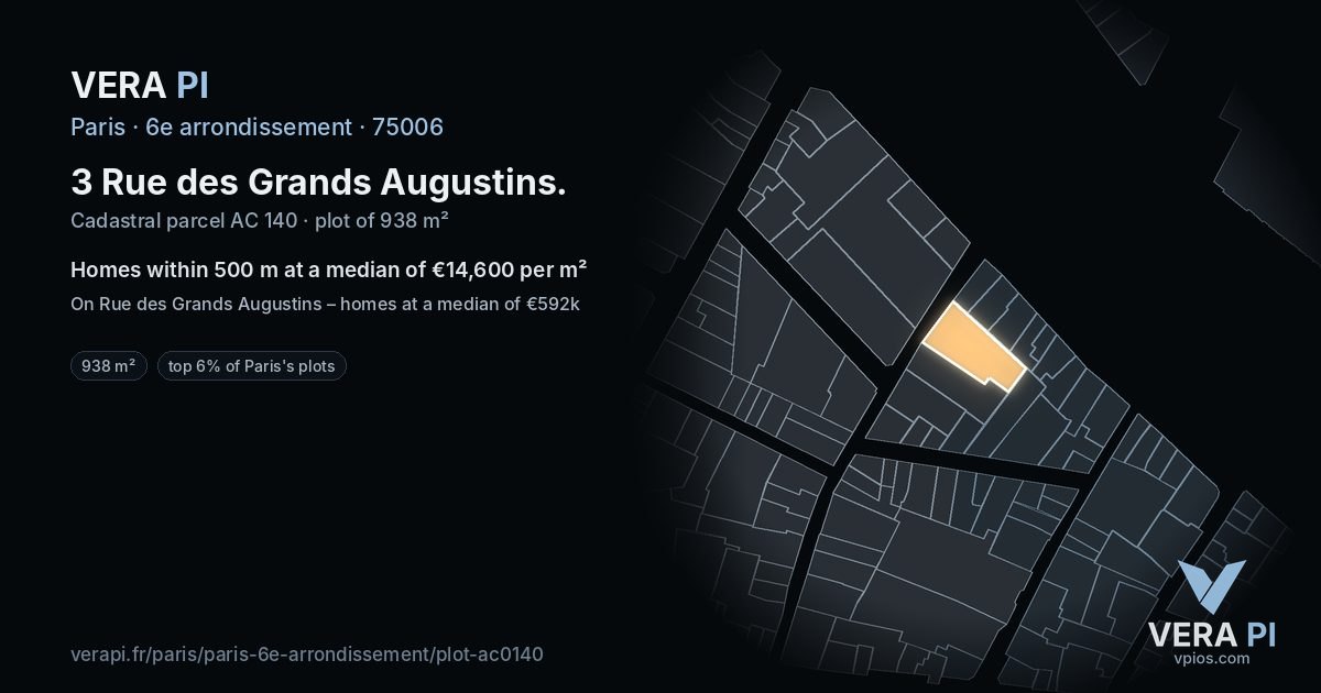 3 Rue des Grands Augustins, 6e arrondissement at night – the plot lit, the parcels around coloured by the prices near them