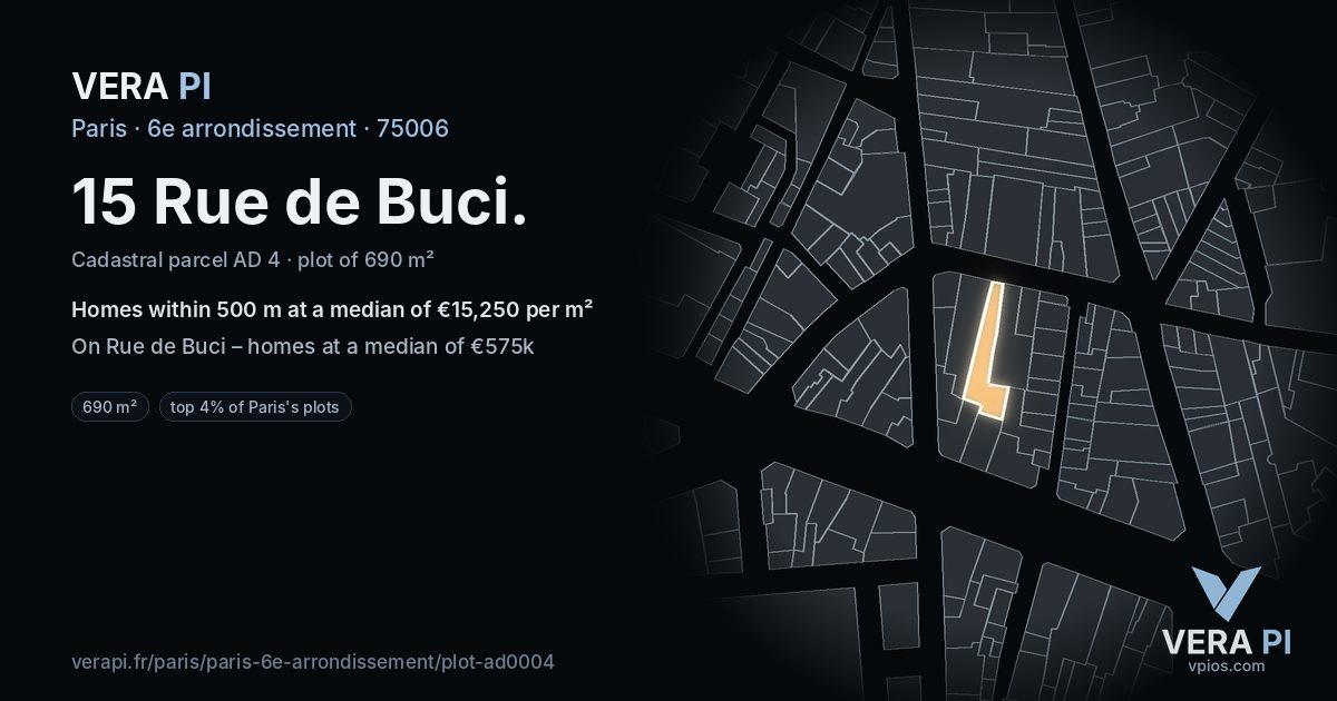15 Rue de Buci, 6e arrondissement at night – the plot lit, the parcels around coloured by the prices near them