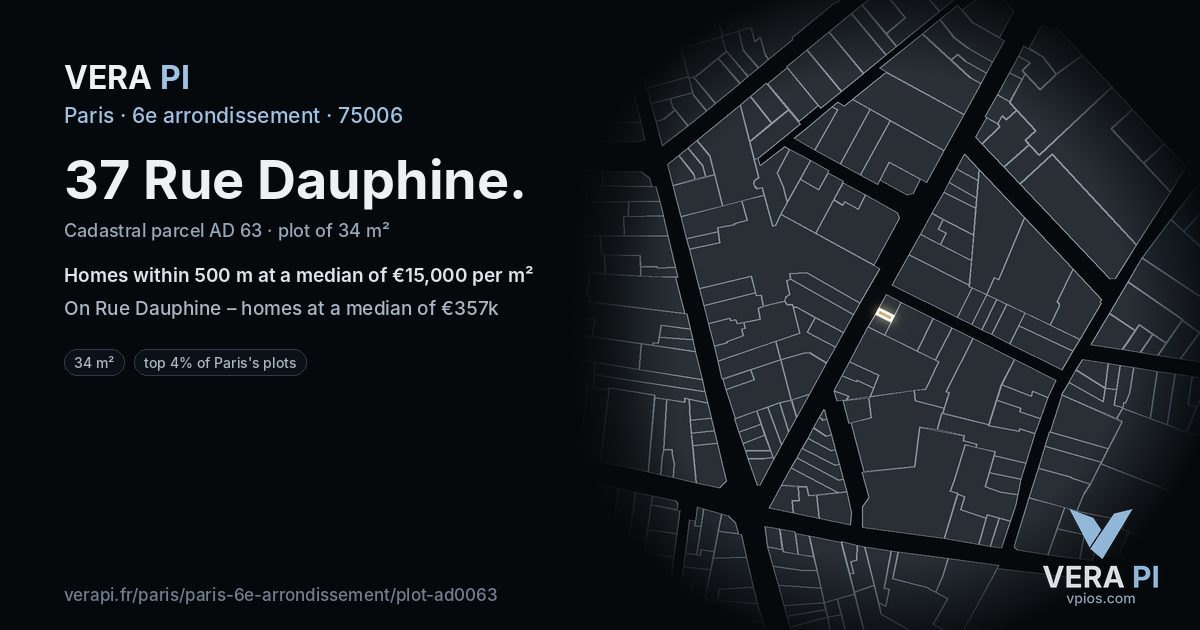 37 Rue Dauphine, 6e arrondissement at night – the plot lit, the parcels around coloured by the prices near them