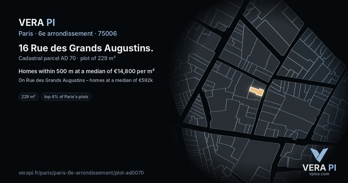 16 Rue des Grands Augustins, 6e arrondissement at night – the plot lit, the parcels around coloured by the prices near them