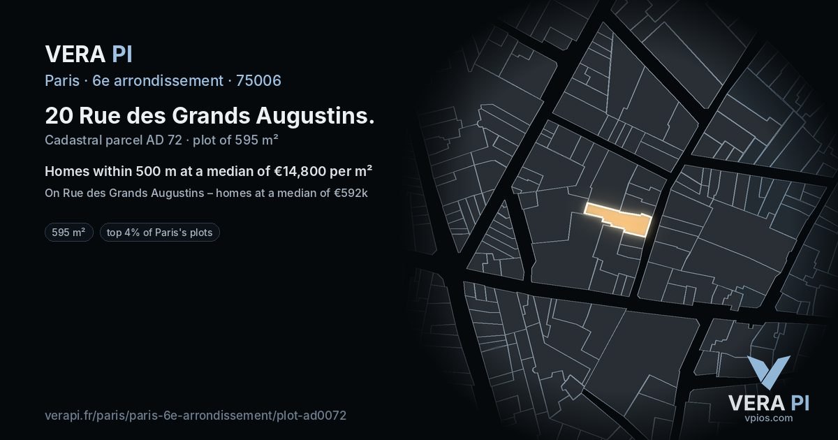 20 Rue des Grands Augustins, 6e arrondissement at night – the plot lit, the parcels around coloured by the prices near them
