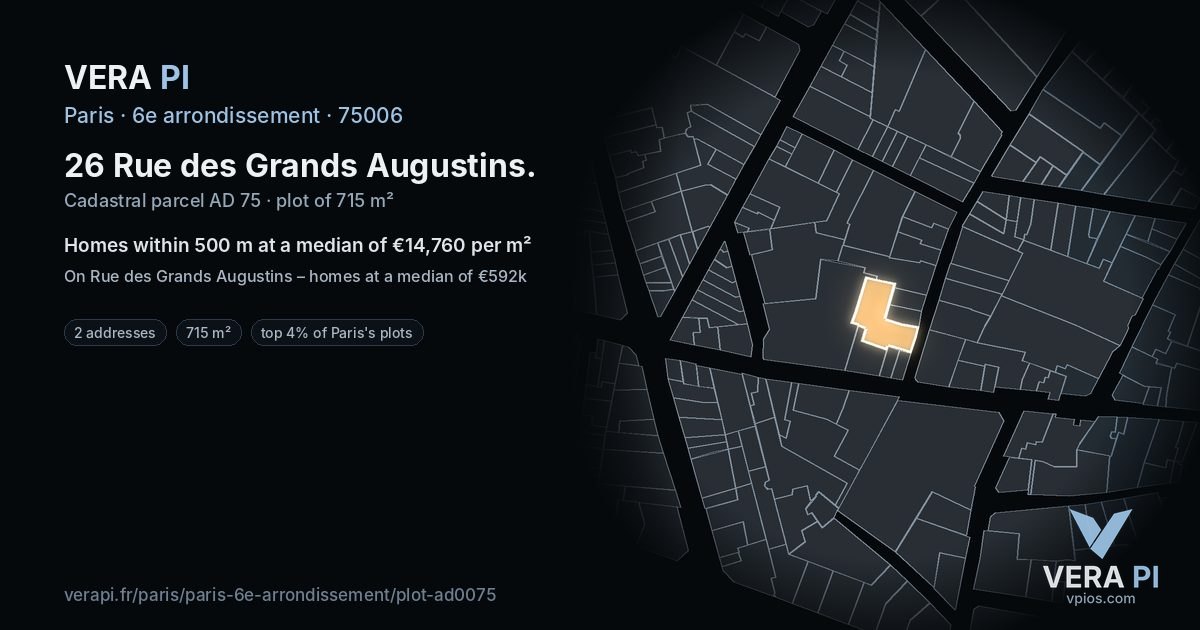 26 Rue des Grands Augustins, 6e arrondissement at night – the plot lit, the parcels around coloured by the prices near them