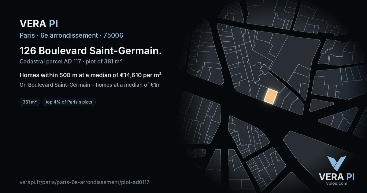 126 Boulevard Saint-Germain, 6e arrondissement at night – the plot lit, the parcels around coloured by the prices near them