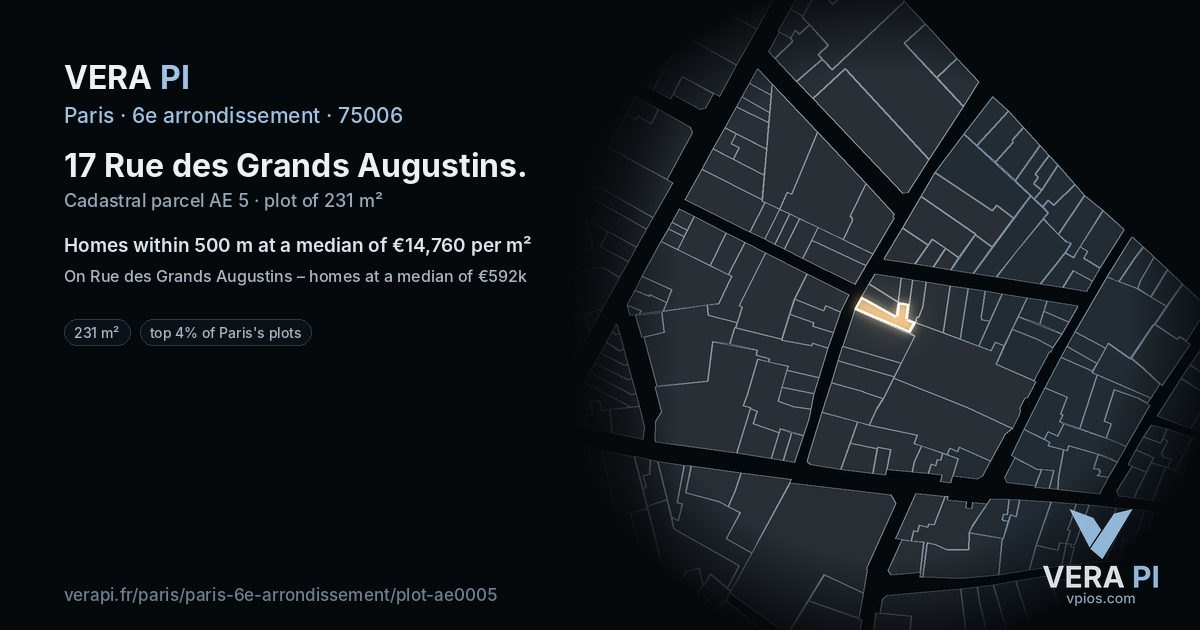 17 Rue des Grands Augustins, 6e arrondissement at night – the plot lit, the parcels around coloured by the prices near them