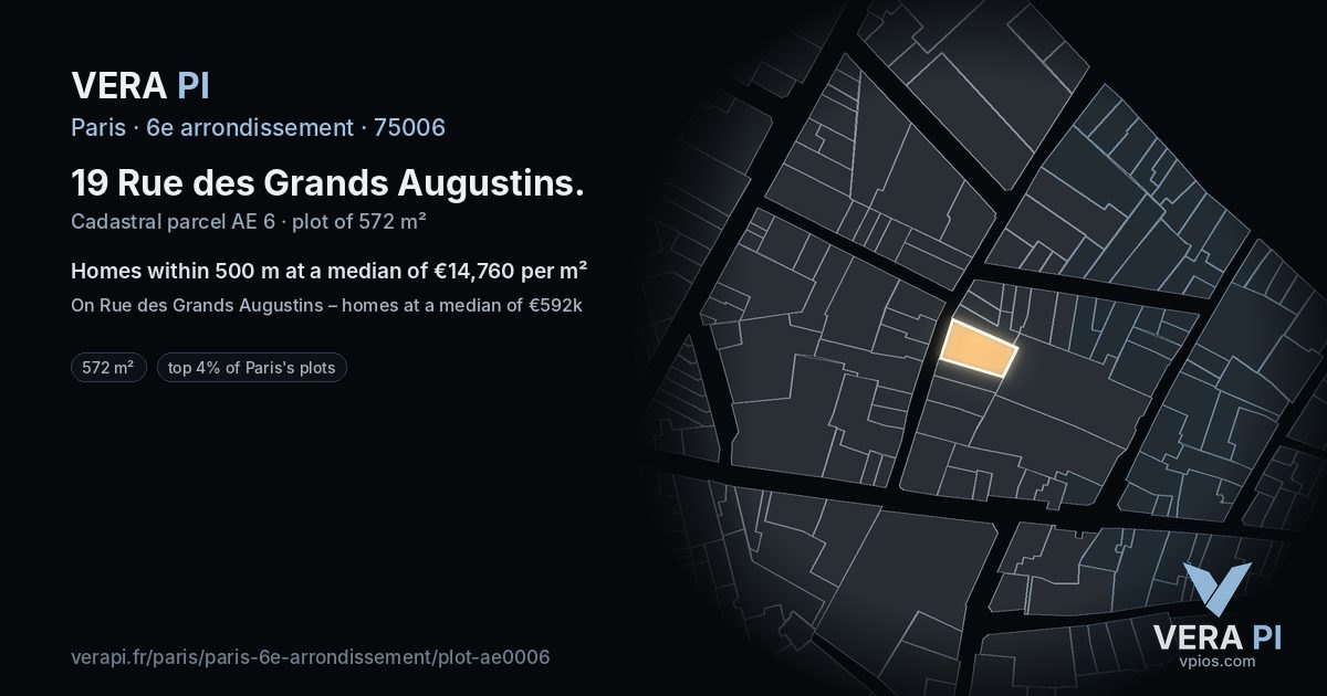 19 Rue des Grands Augustins, 6e arrondissement at night – the plot lit, the parcels around coloured by the prices near them