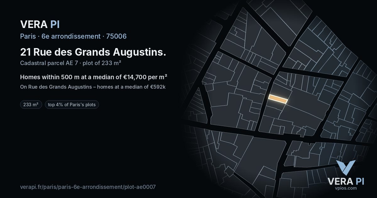 21 Rue des Grands Augustins, 6e arrondissement at night – the plot lit, the parcels around coloured by the prices near them