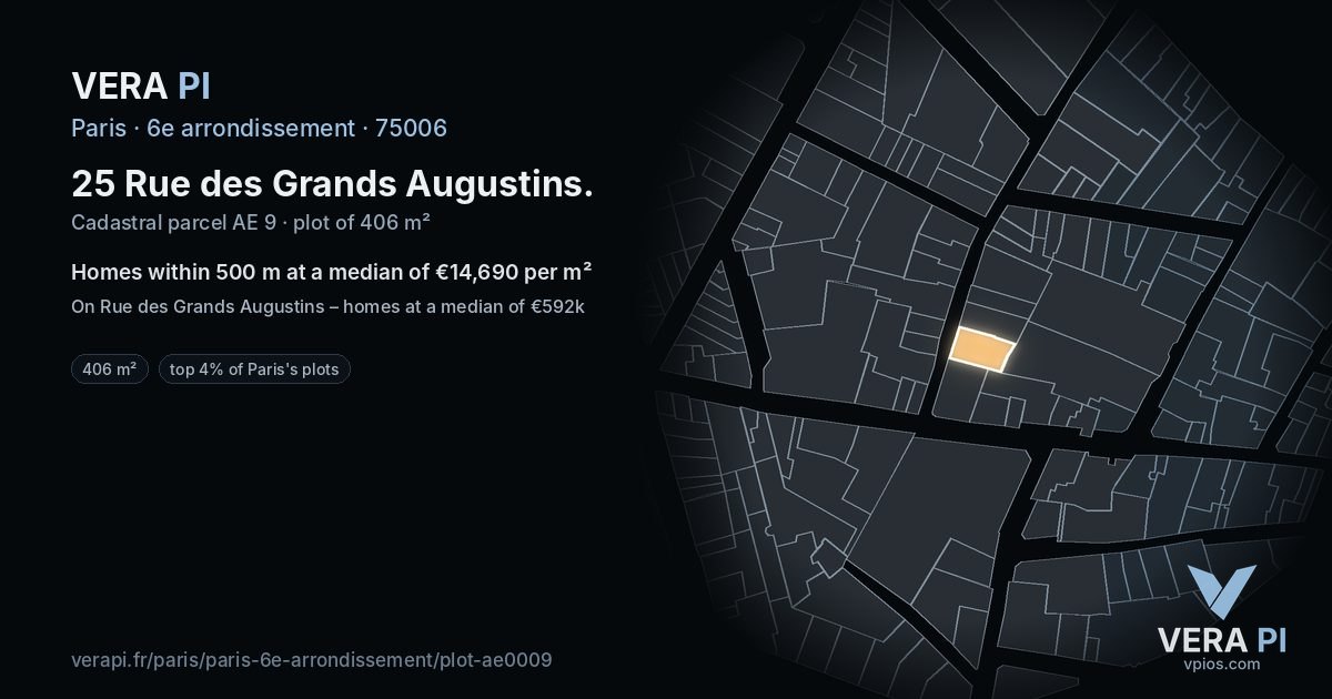 25 Rue des Grands Augustins, 6e arrondissement at night – the plot lit, the parcels around coloured by the prices near them