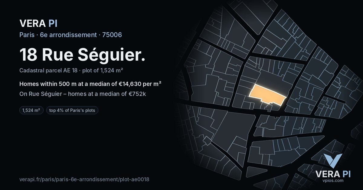 18 Rue Séguier, 6e arrondissement at night – the plot lit, the parcels around coloured by the prices near them