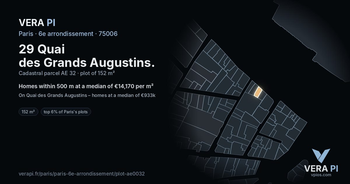 29 Quai des Grands Augustins, 6e arrondissement at night – the plot lit, the parcels around coloured by the prices near them