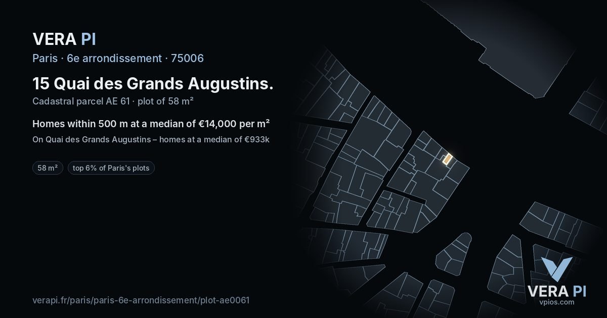 15 Quai des Grands Augustins, 6e arrondissement at night – the plot lit, the parcels around coloured by the prices near them