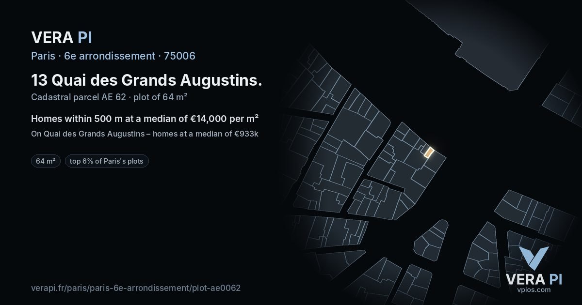 13 Quai des Grands Augustins, 6e arrondissement at night – the plot lit, the parcels around coloured by the prices near them