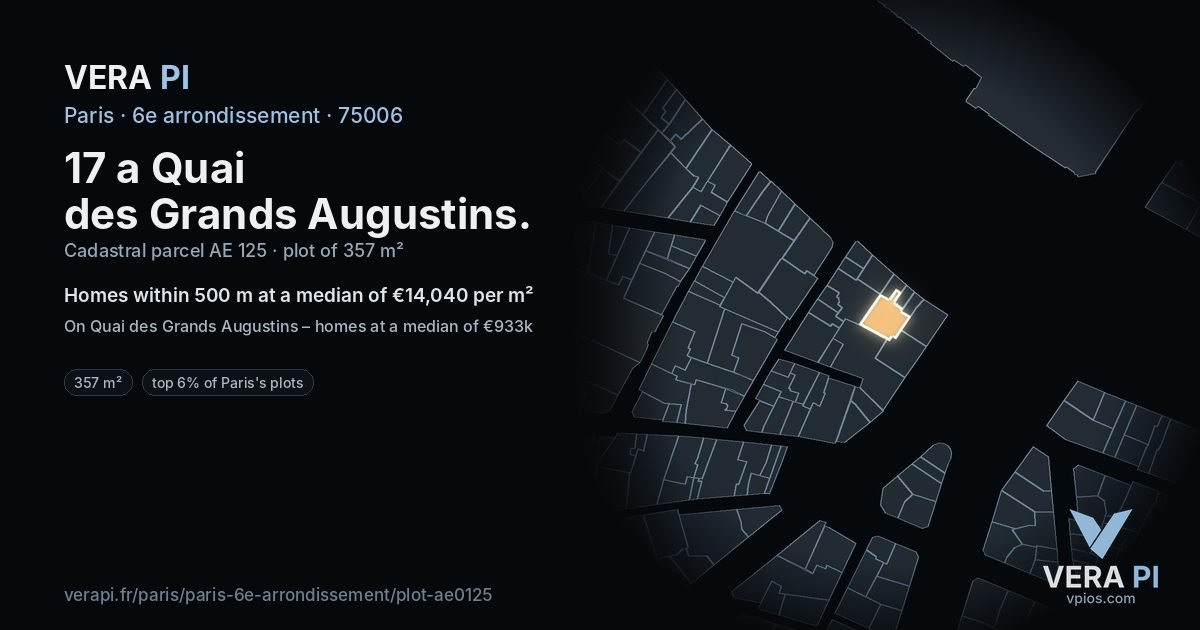 17 a Quai des Grands Augustins, 6e arrondissement at night – the plot lit, the parcels around coloured by the prices near them