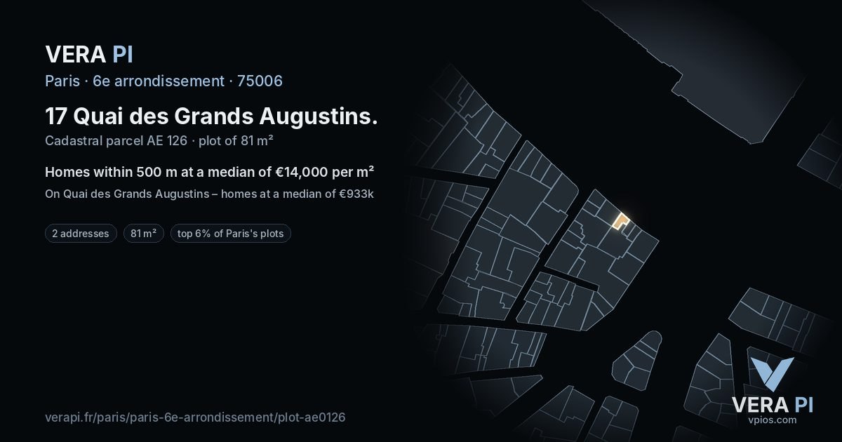 17 Quai des Grands Augustins, 6e arrondissement at night – the plot lit, the parcels around coloured by the prices near them