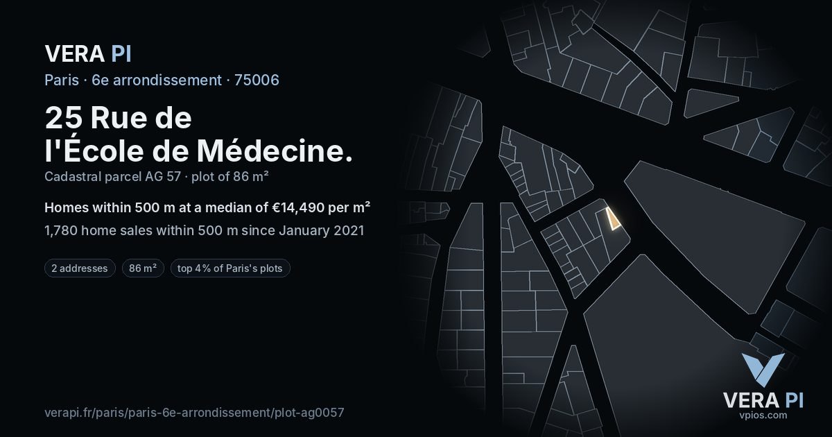 25 Rue de l'École de Médecine, 6e arrondissement at night – the plot lit, the parcels around coloured by the prices near them
