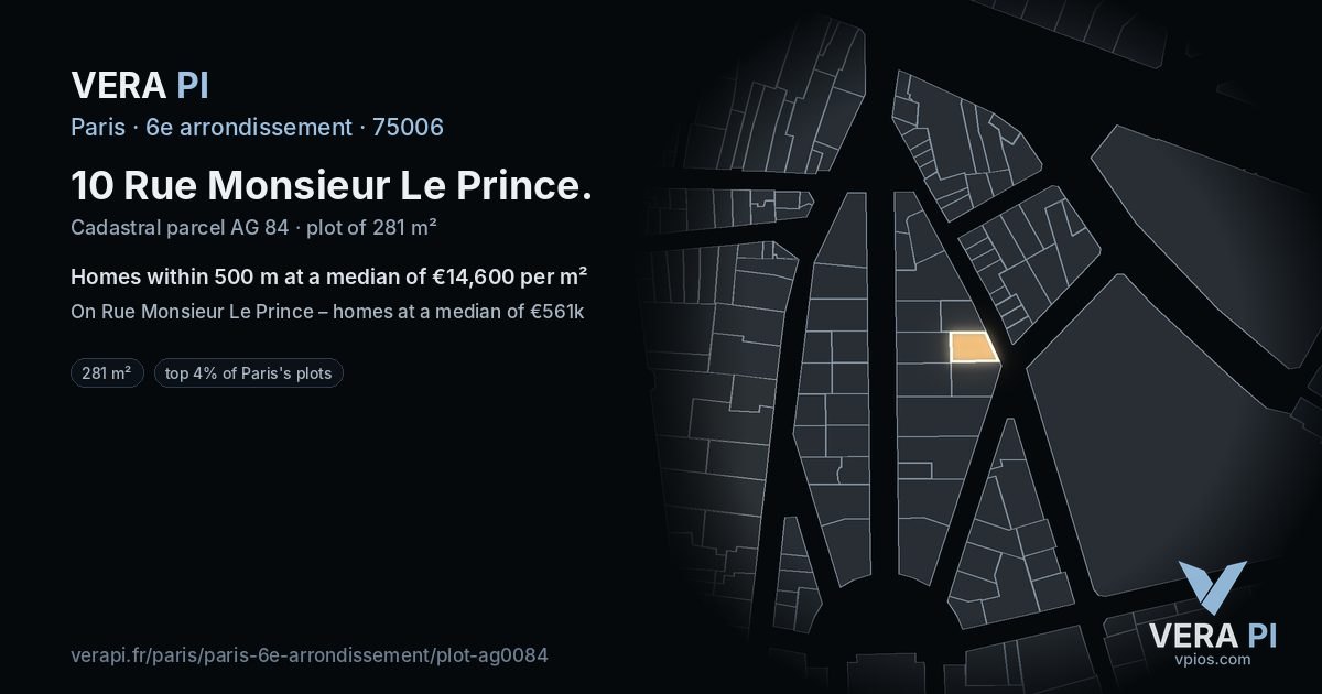 10 Rue Monsieur Le Prince, 6e arrondissement at night – the plot lit, the parcels around coloured by the prices near them